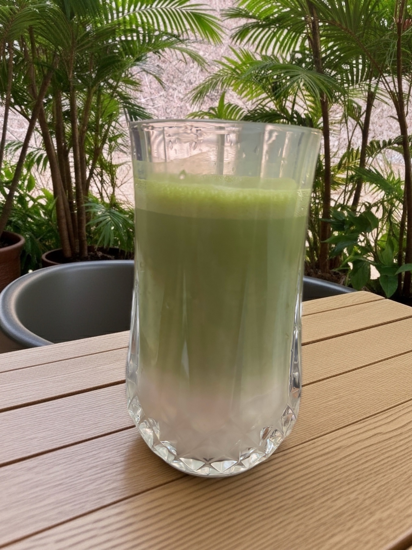Matcha latte in crystal glass